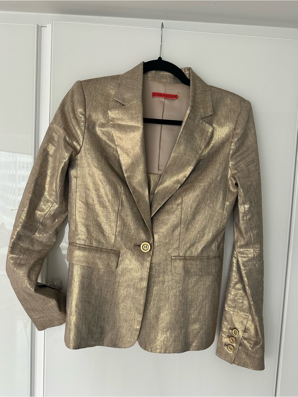 Alice + Olivia Metallic Gold Single-Button Blazer